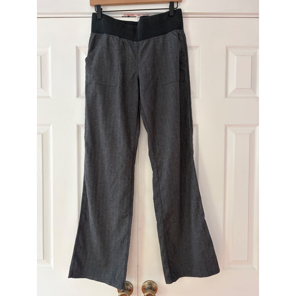 Prana Hemp Blend Wide Waistband Pants Charcoal Gray Straight Leg‎ Womens Small